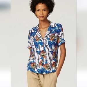 Stella Jean Blue Floral Camp Shirt Blouse IT 38 US 4